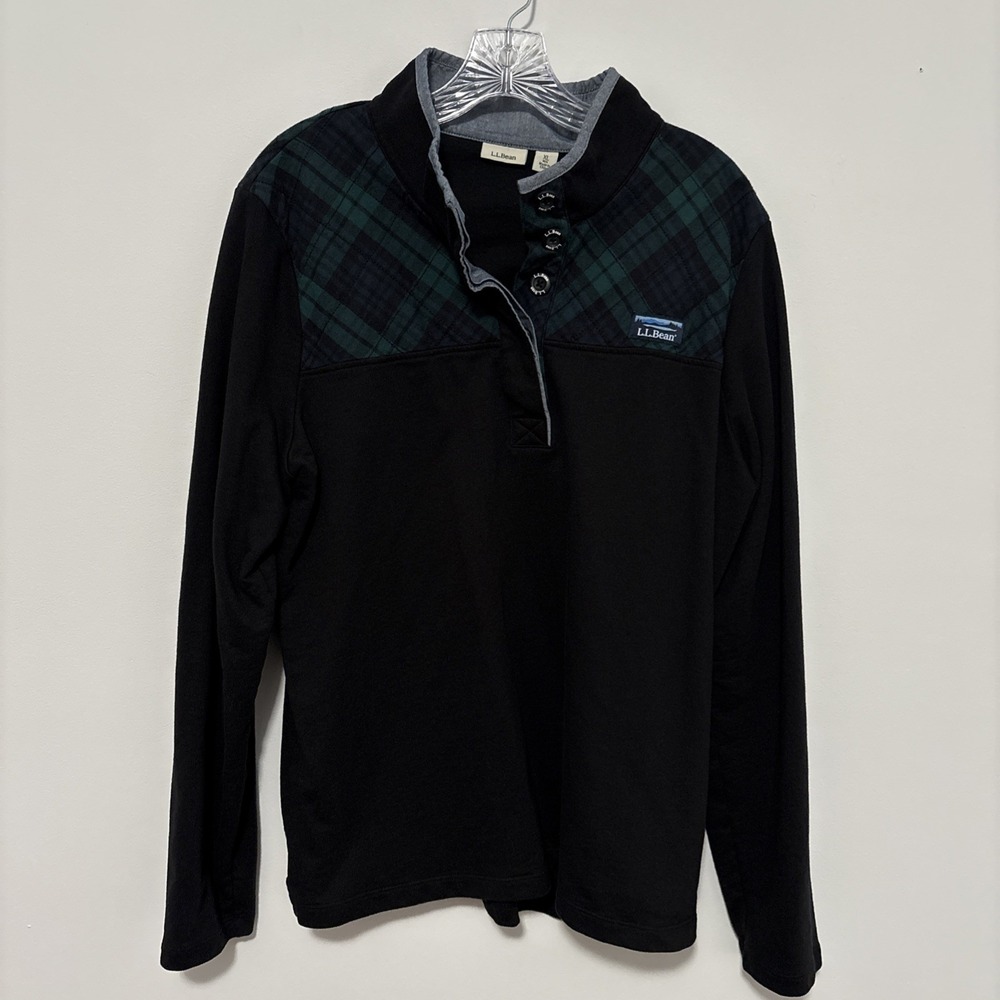 LL Bean Women Cotton Rugby Henley Pullover Shirt‎ Size XL Button Plaid Outdoors